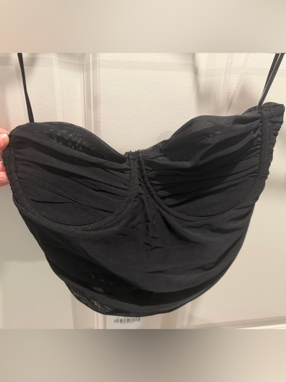 Zara Black Strapless Ruched Bustier Crop Top